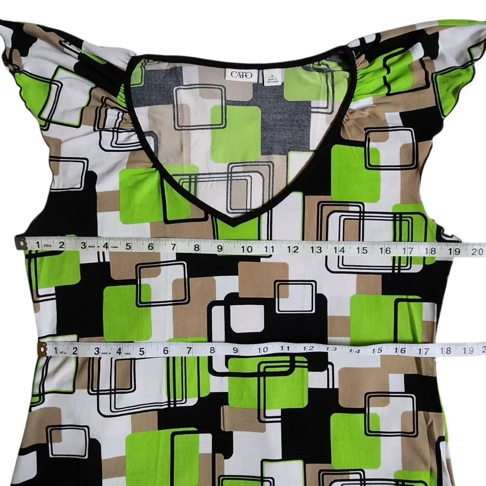 Cato Multi Color Geometric Print V Neck Flutter Sleeve Top sz M